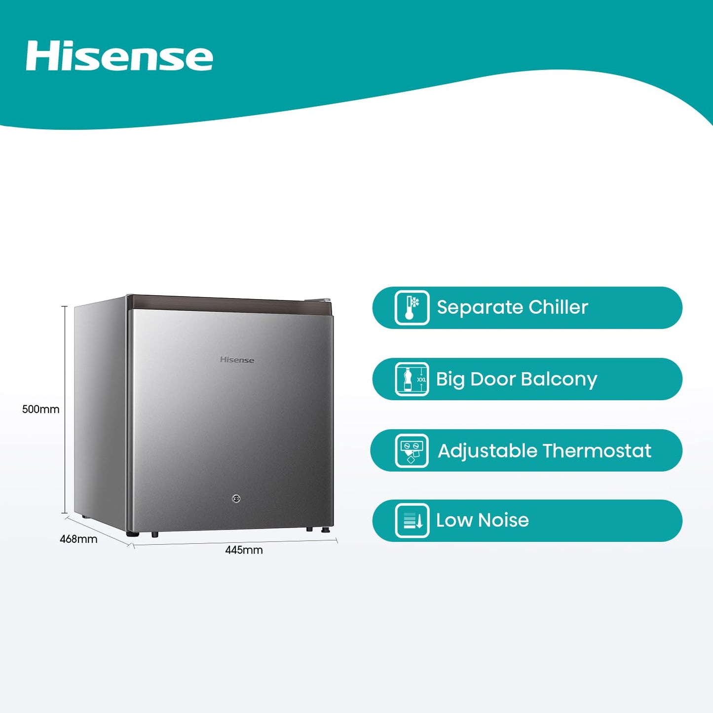 Hisense 60 Liter Compact Single Door Refrigerator, Silver - RR60D4ASU"Min 1 year manufacturer warranty"