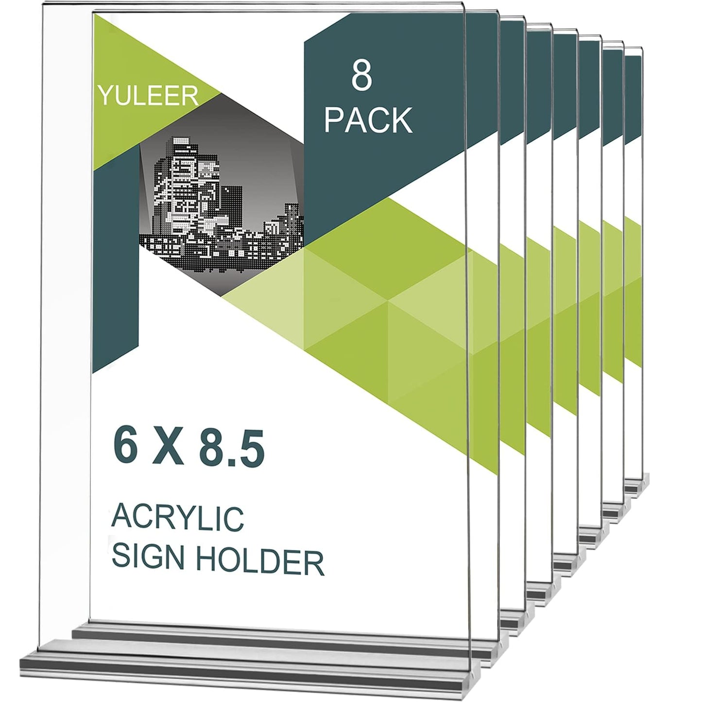 YULEER Clear Acrylic Sign Holder 8 Pack, 6 x 8.5 inches Double Sided Menu Holder Clear Sign Display Holder Acrylic Table Number Holders for Wedding, Cards and Photo Display (Vertical)