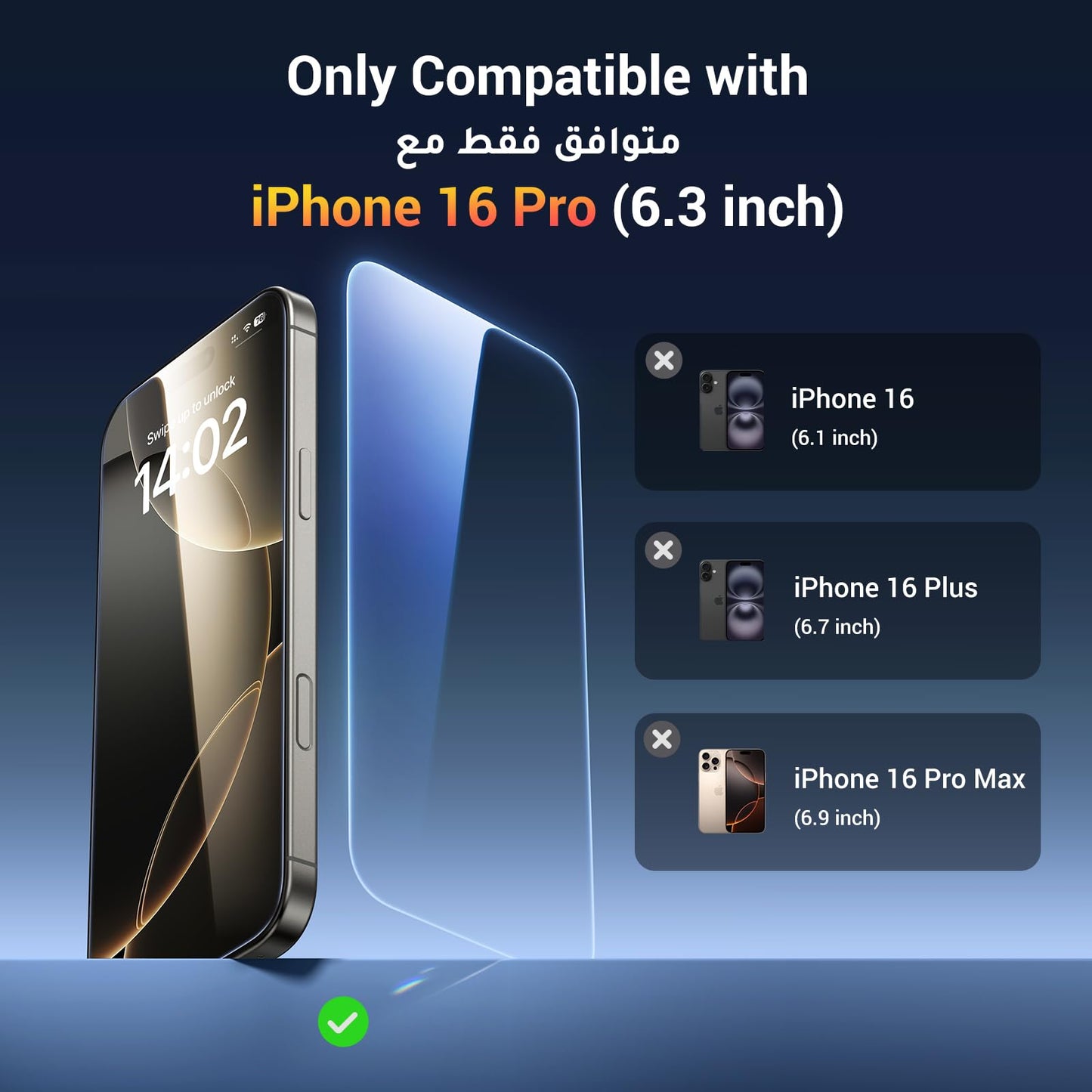 UGREEN iPhone 16 Pro Screen Protector 6.3''【9H+ Unbreakable Protection】【HD Ultra Clear】Military-Grade Tempered Glass Screen Protector Easy to Install Phone Screen Protector Fit for Most Cases