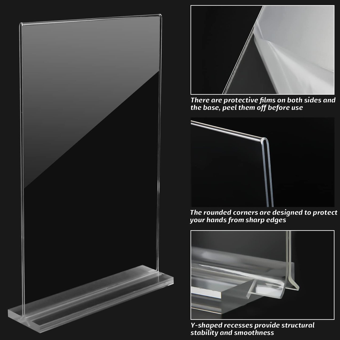 YULEER Clear Acrylic Sign Holder 8 Pack, 6 x 8.5 inches Double Sided Menu Holder Clear Sign Display Holder Acrylic Table Number Holders for Wedding, Cards and Photo Display (Vertical)