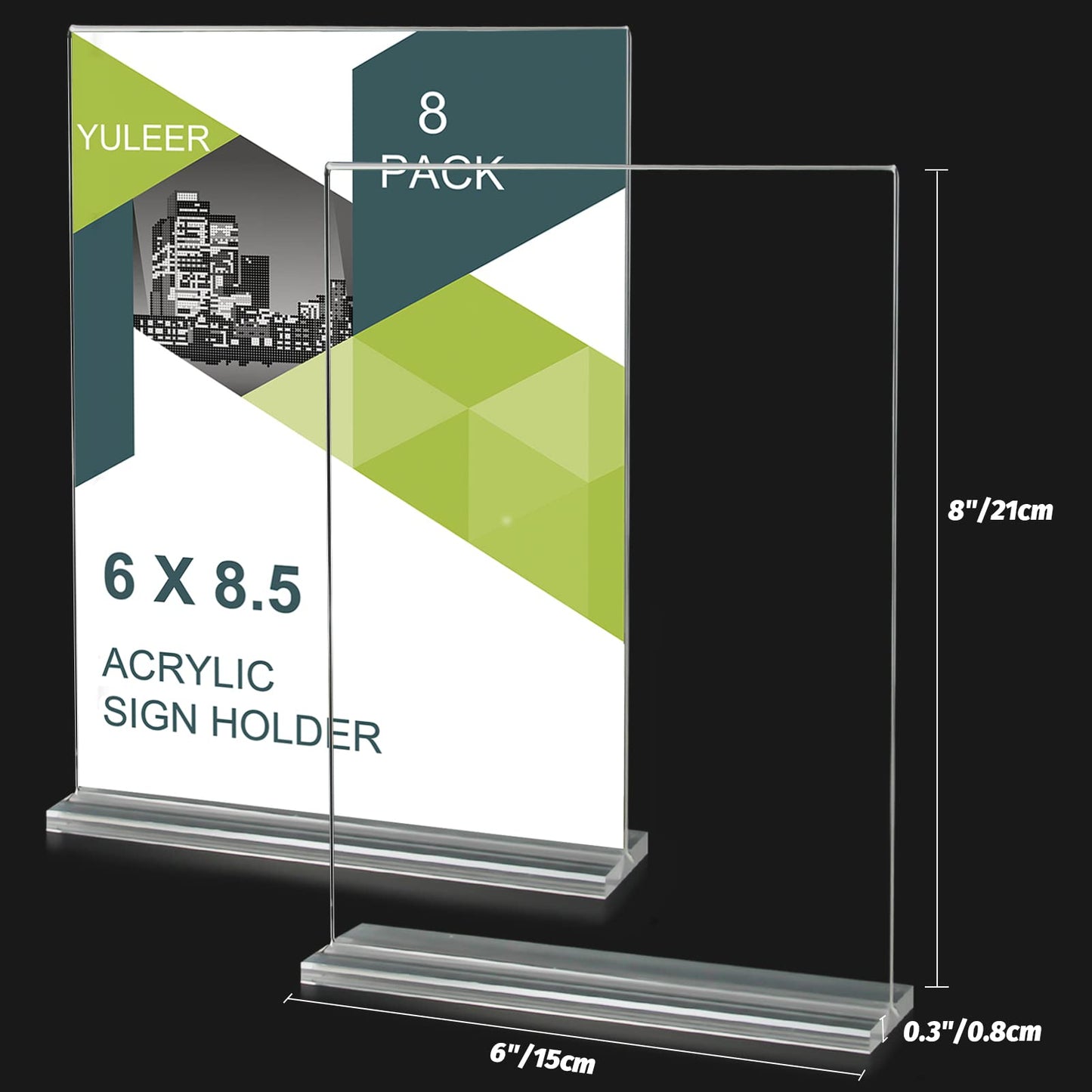 YULEER Clear Acrylic Sign Holder 8 Pack, 6 x 8.5 inches Double Sided Menu Holder Clear Sign Display Holder Acrylic Table Number Holders for Wedding, Cards and Photo Display (Vertical)