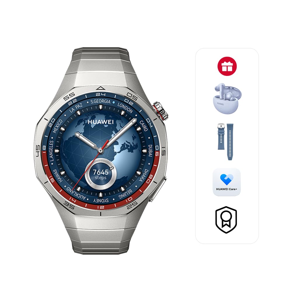 HUAWEI WATCH GT5 Pro 46 mm Smartwatch, Sharp-Edged Design, upto14 Days Battery Life, Pro-level Sports Watch, iOS & Android Compatible, HUAWEI Care+, 3 Month Extra warranty, Titanium + Gifts