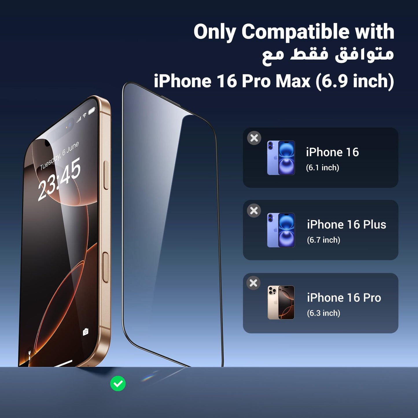 UGREEN iPhone 16 Pro Max Screen Protector 6.9''【Innovative Auto Installation】【9H+ Unbreakable Protection】1:1 Full Coverage Tempered Glass Screen Protector Case Friendly HD Clear Phone Screen (2 Pack)