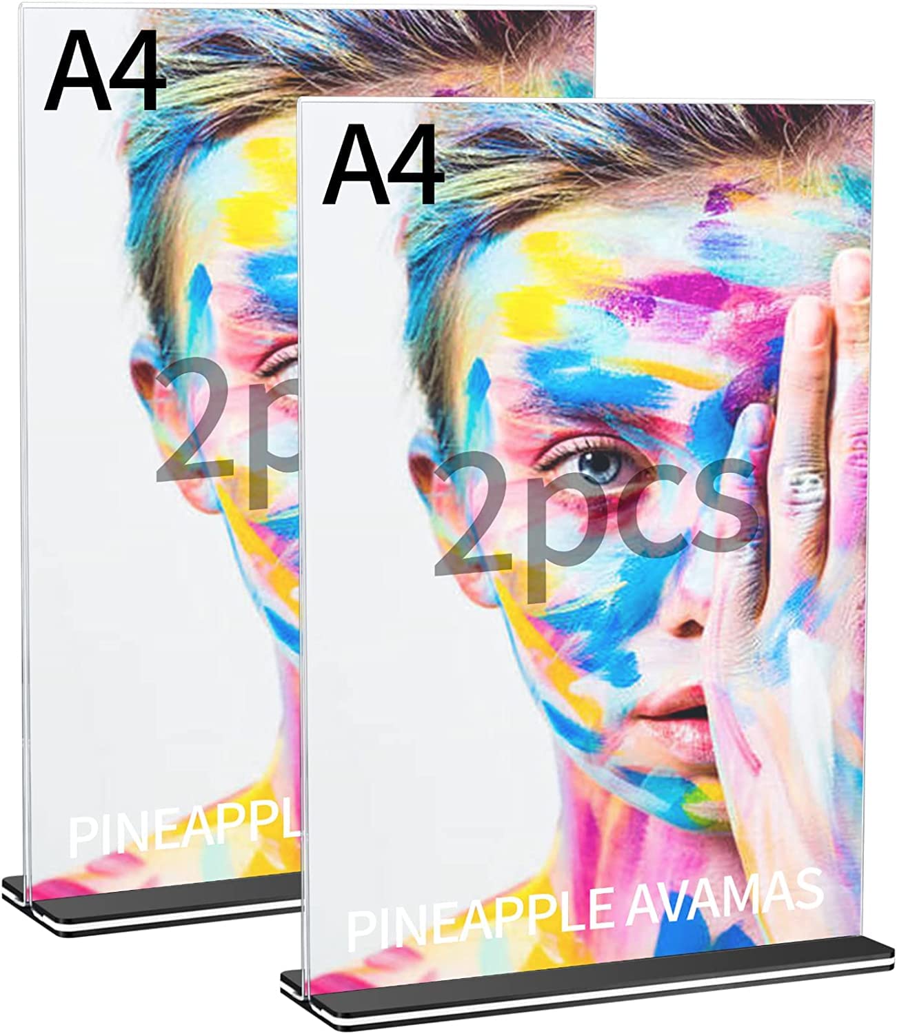 QOOSIKICC 2 Pcs Acrylic Sign Holders A4 Size, Clear Table Desktop Menu Display Stands, Paper Table Top Sign Display Holders for Restaurants, Office, Home, Store, Photo Frames, Meetings