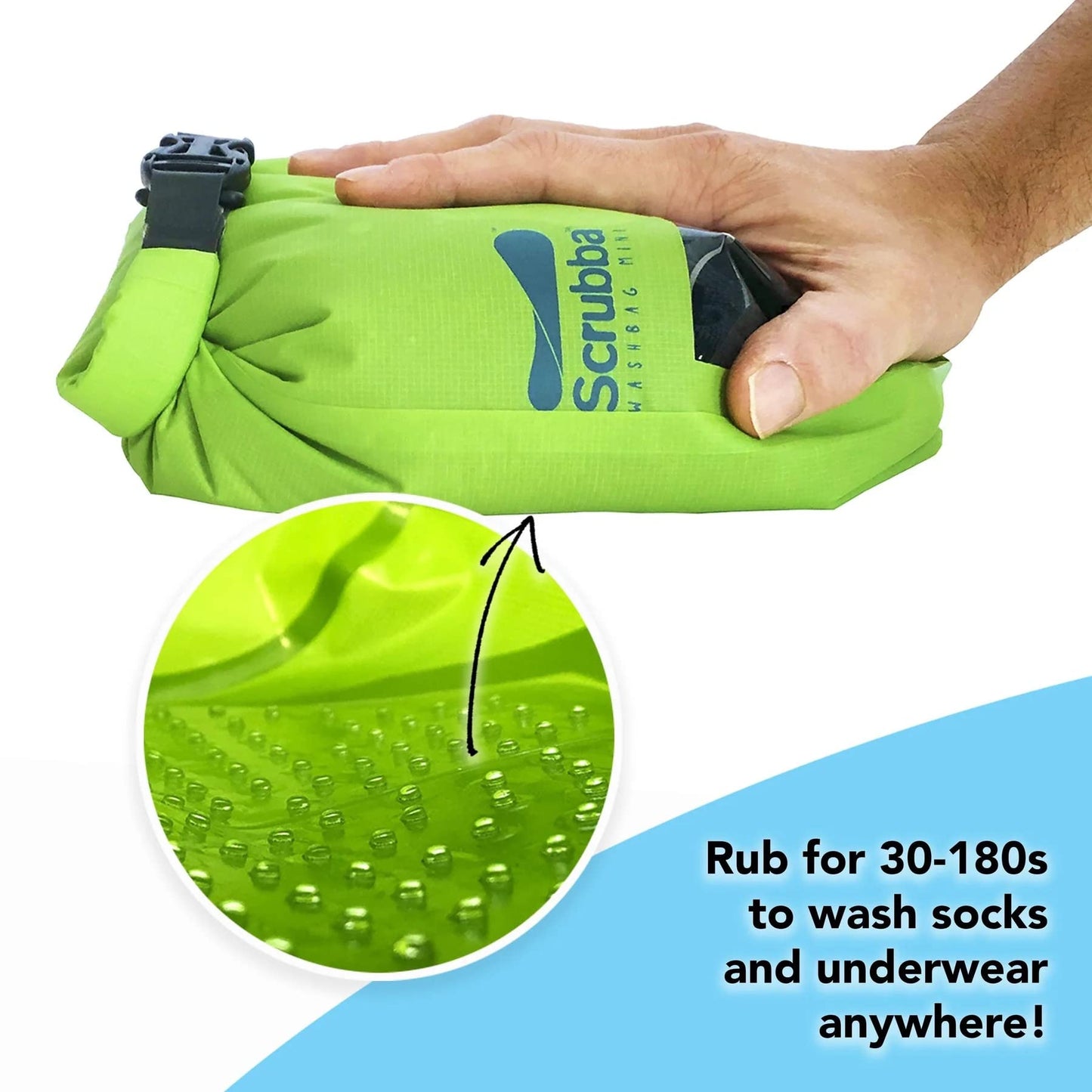 Scrubba Mini Wash Bag Ultra-Compact Laundry Bag Ideal for Travel, Camping & Hiking | Portable Washer & Dry Bag, Must-Have Travel Essentials Green Small