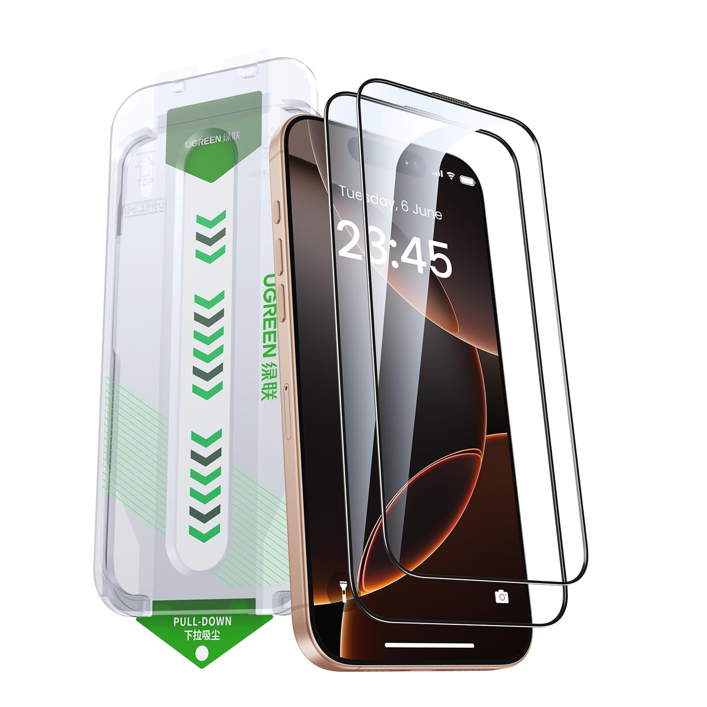 UGREEN iPhone 16 Pro Max Screen Protector 6.9''【Innovative Auto Installation】【9H+ Unbreakable Protection】1:1 Full Coverage Tempered Glass Screen Protector Case Friendly HD Clear Phone Screen (2 Pack)