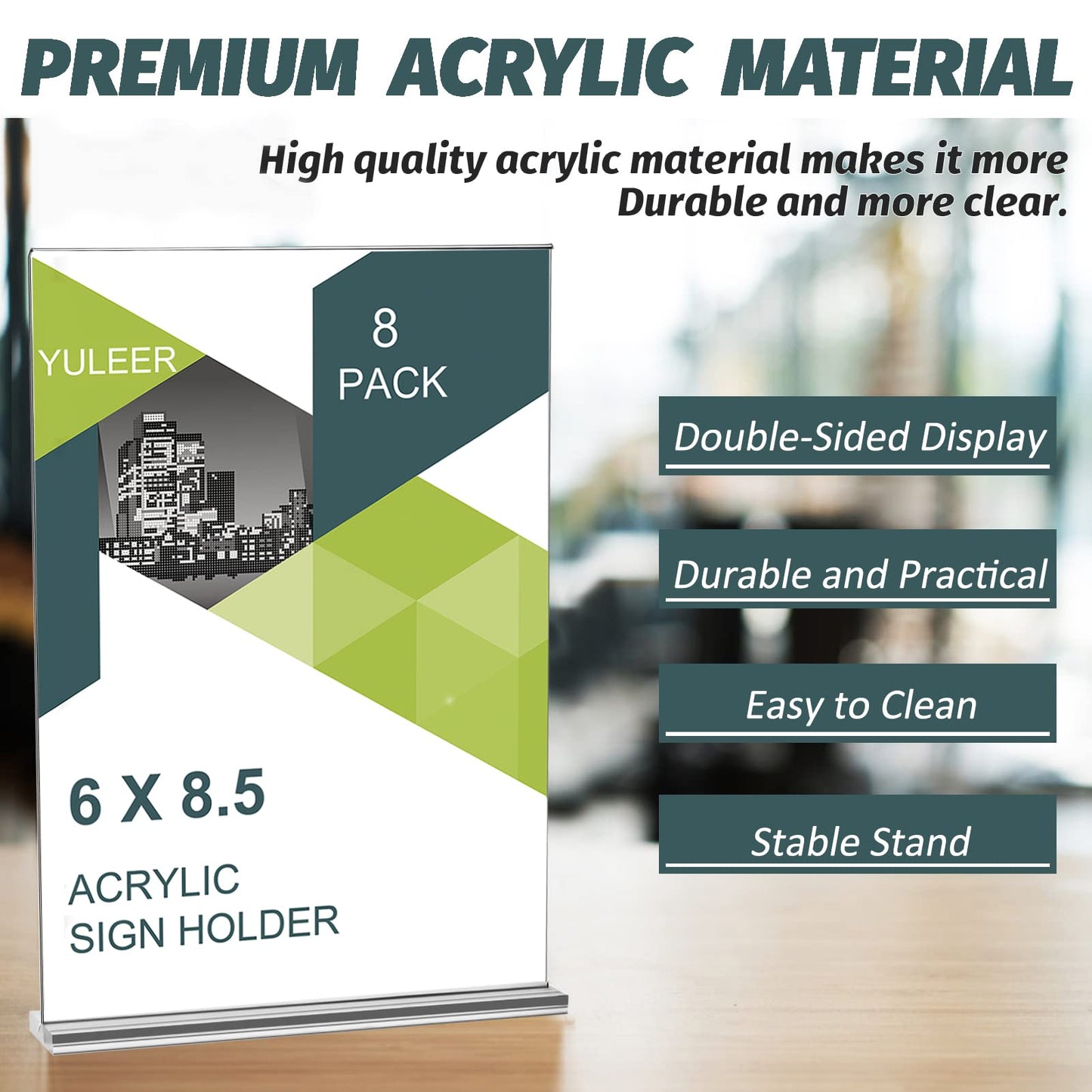 YULEER Clear Acrylic Sign Holder 8 Pack, 6 x 8.5 inches Double Sided Menu Holder Clear Sign Display Holder Acrylic Table Number Holders for Wedding, Cards and Photo Display (Vertical)
