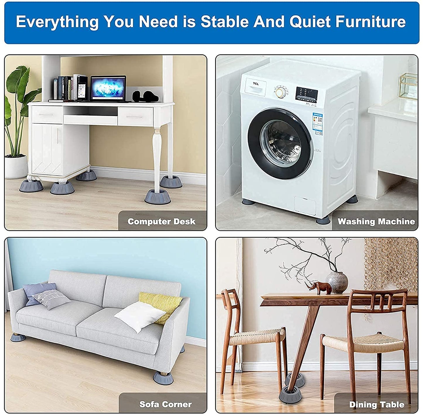 SKY-TOUCH 4pcs Anti Vibration Pads for Washer Dryer Shock and Noise Cancellation, Washing Machine Stand to Prevent Shifting, Shaking Walking for Home