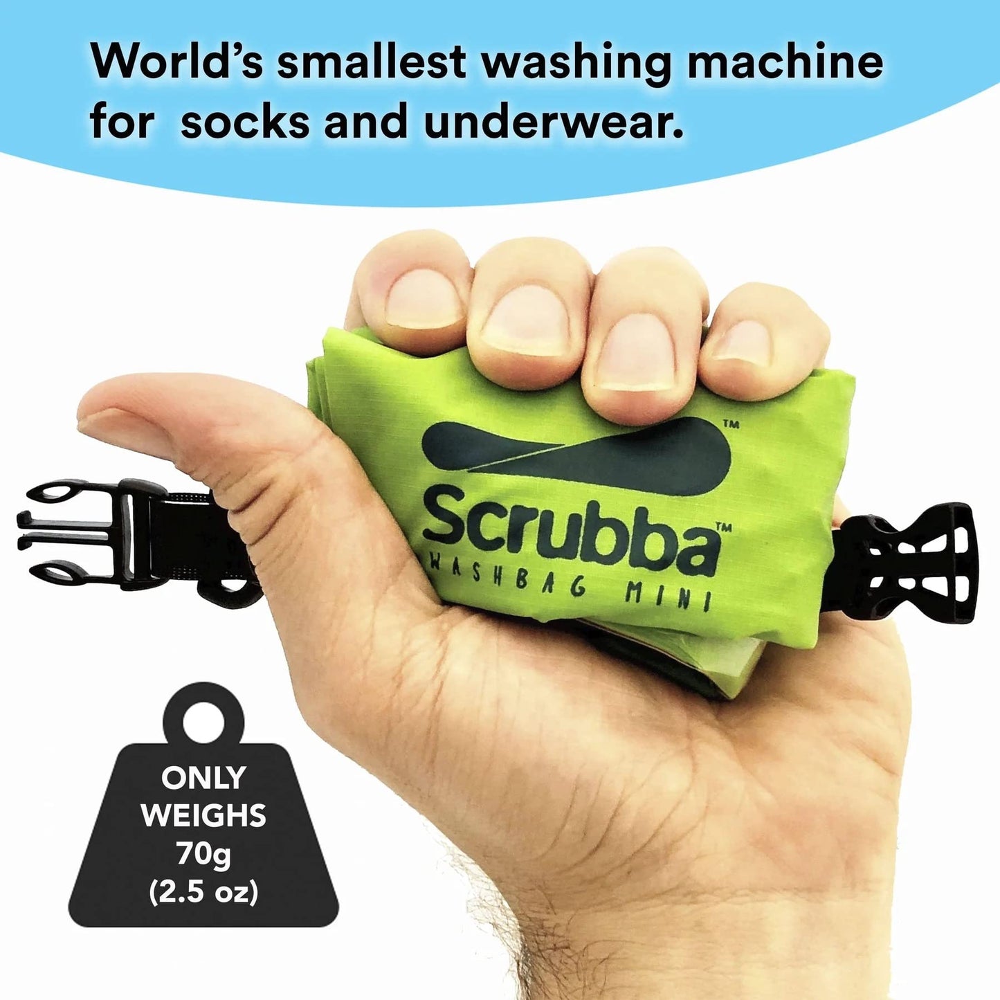 Scrubba Mini Wash Bag Ultra-Compact Laundry Bag Ideal for Travel, Camping & Hiking | Portable Washer & Dry Bag, Must-Have Travel Essentials Green Small