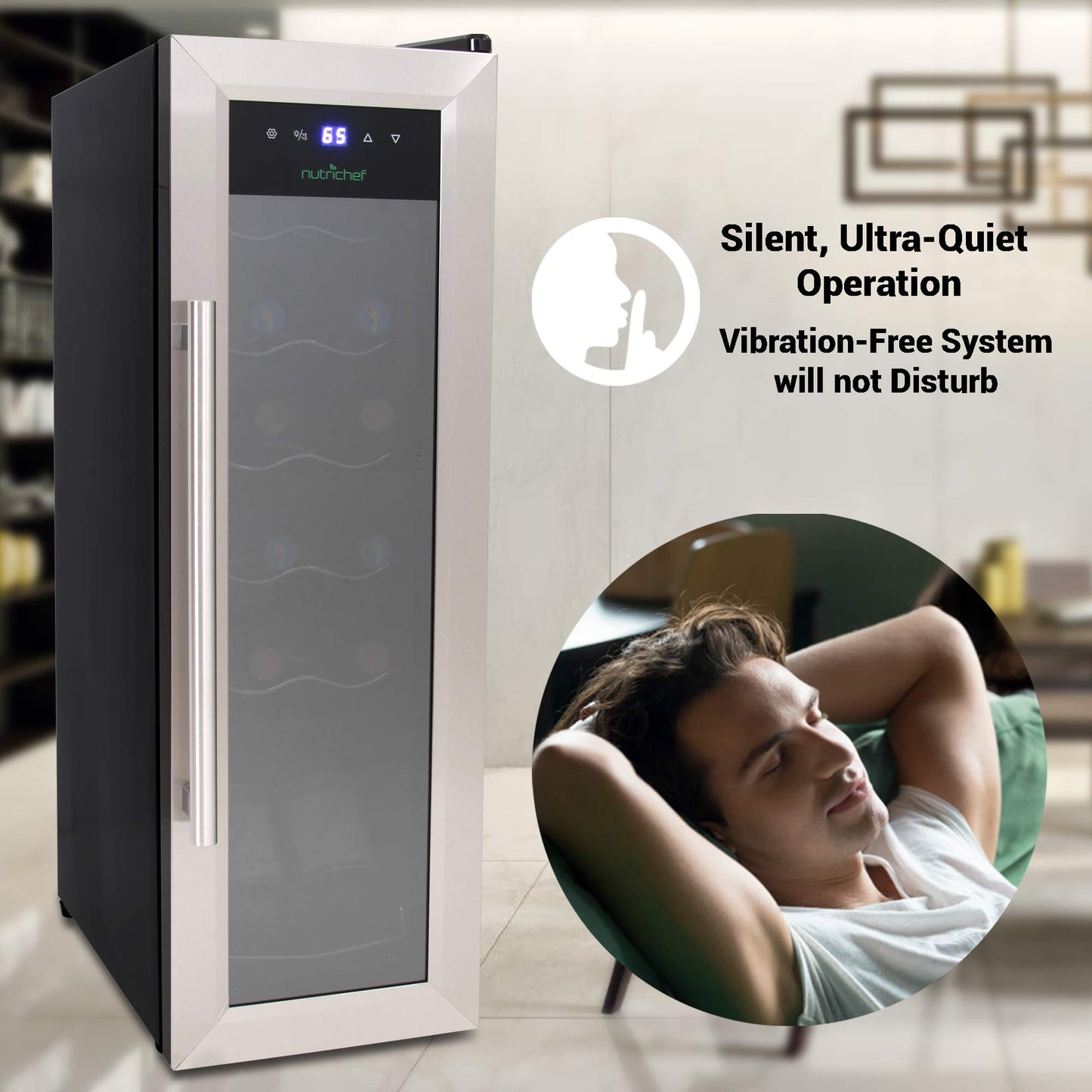 Nutrichef 12 Bottle Wine Cooler Refrigerator - White Red Wine Fridge Chiller Countertop Wine Cooler - Freestanding Compact Mini Wine Fridge 12 Bottle w/Digital Control, Stainless Steel Door - PKCWC12