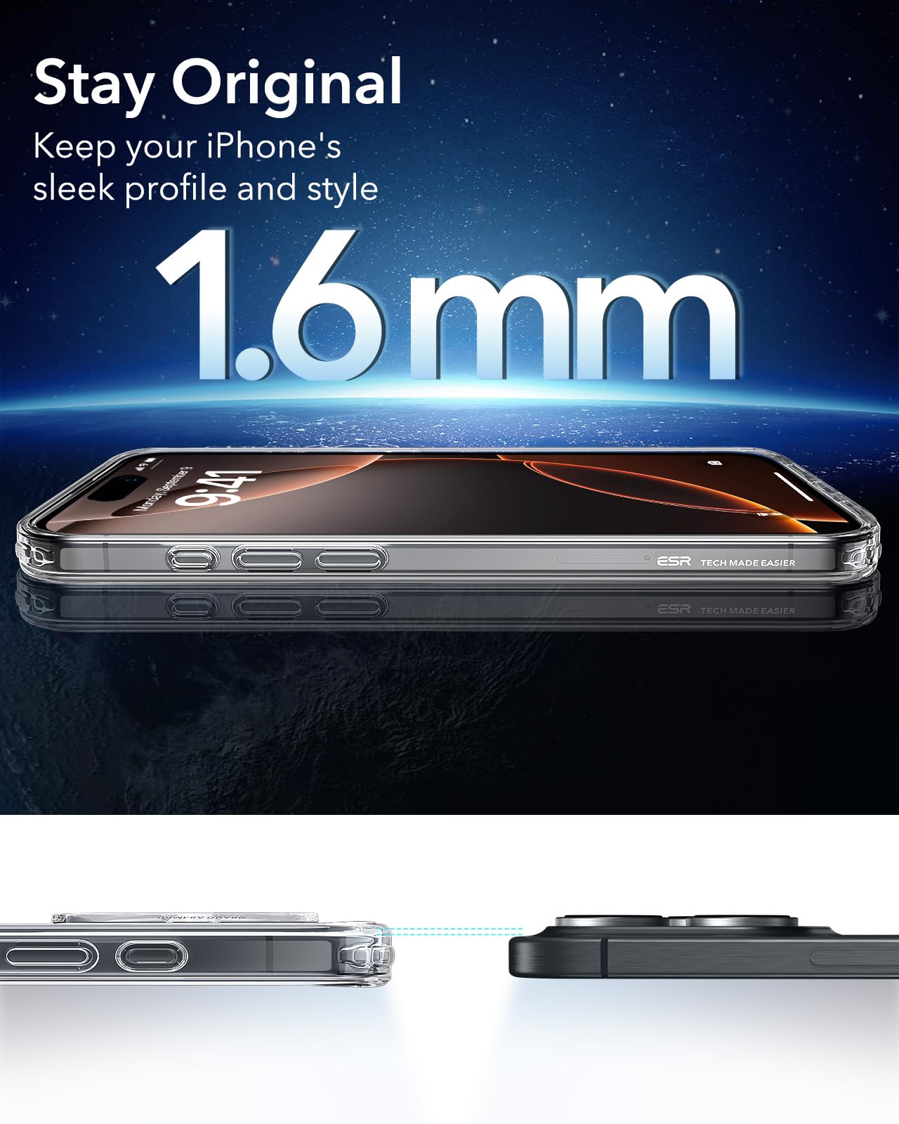 ESR for iPhone 16 Pro Max Case, Camera Control, Compatible with MagSafe, Shockproof Military-Grade Protection, Magnetic Phone Case for iPhone 16 Pro Max, Classic Hybrid Case (HaloLock), Clear