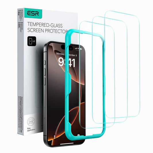 ESR 3 Pack for iPhone 16 Pro Screen Protector, Tempered Glass Film with Easy Installation Tool, 9H Hardness, Military-Grade Shatterproof, HD Clear, Scratch Resistant