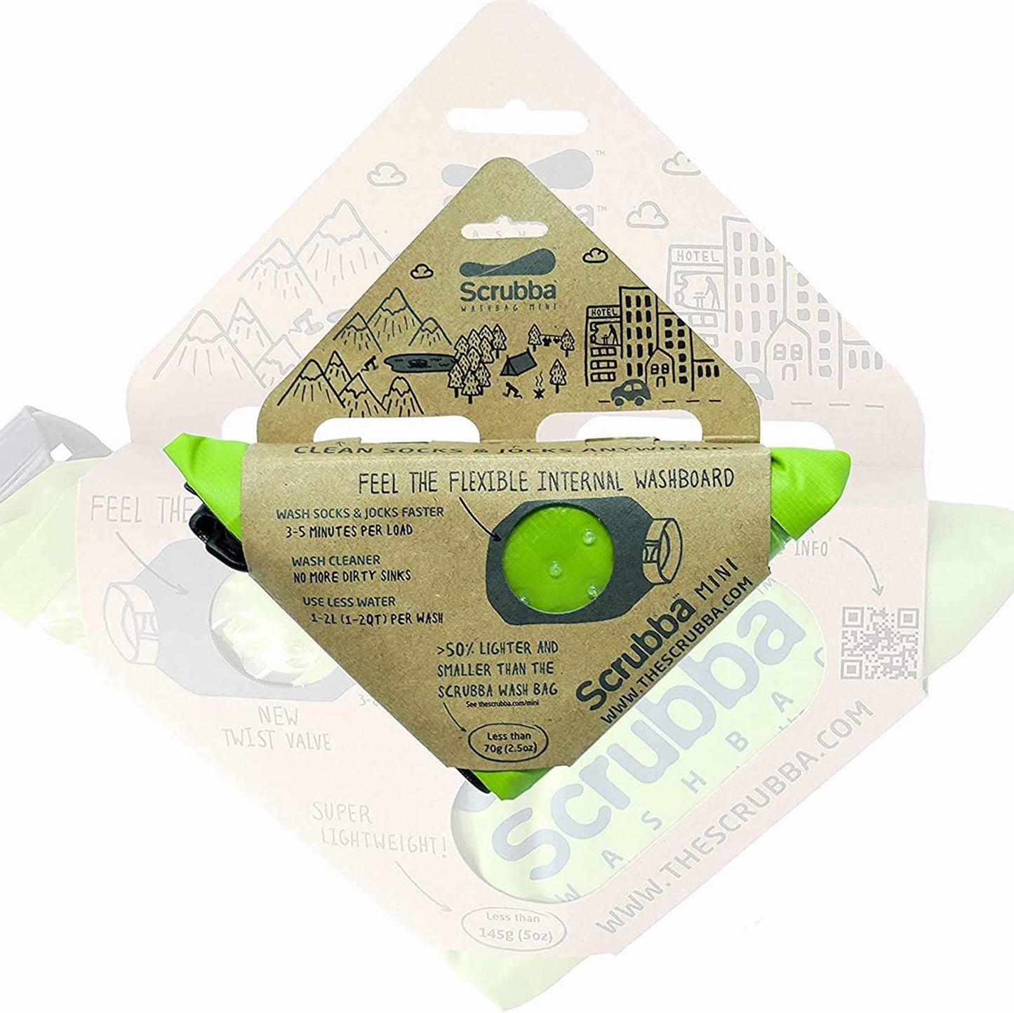 Scrubba Mini Wash Bag Ultra-Compact Laundry Bag Ideal for Travel, Camping & Hiking | Portable Washer & Dry Bag, Must-Have Travel Essentials Green Small