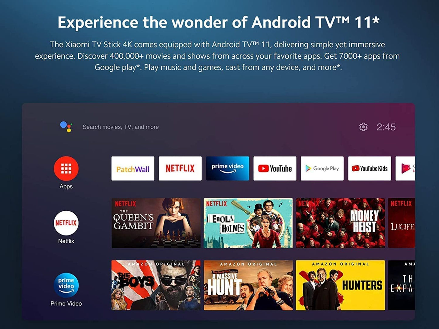 Xiaomi Mi TV Stick 4K Ultra HD Streaming Device Android TV 11 with Google Assistant Voice Remote Control Streaming Media Player Chromecast Built-in 2GB 8GB HDR/AV1/2.4G/5G WiFi/BT 5.2 (2022 Model)