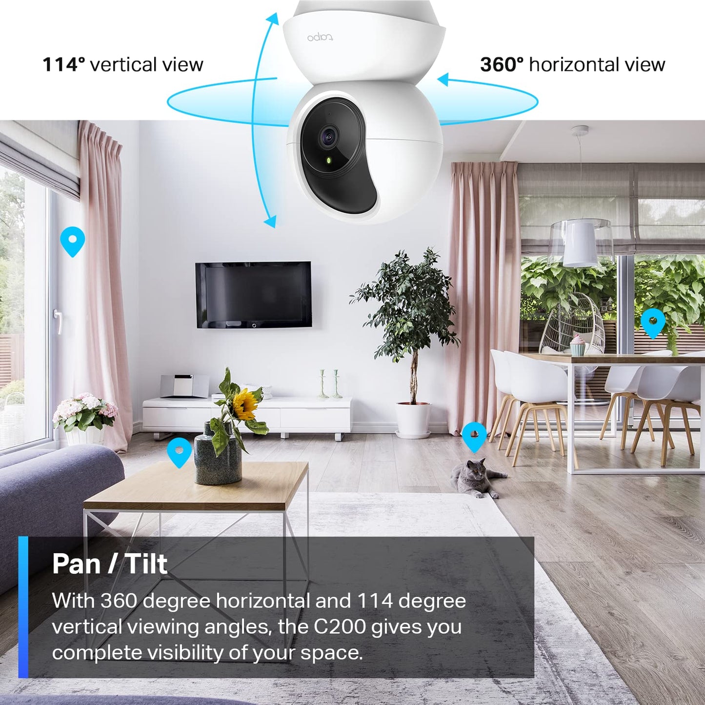 Tapo TP-Link Pan/Tilt Security Camera for Baby Monitor, Pet Camera w/Motion Detection, 1080P, 2-Way Audio, Night Vision, Cloud & SD Card Storage, Works with Alexa & Google Home ( C200)